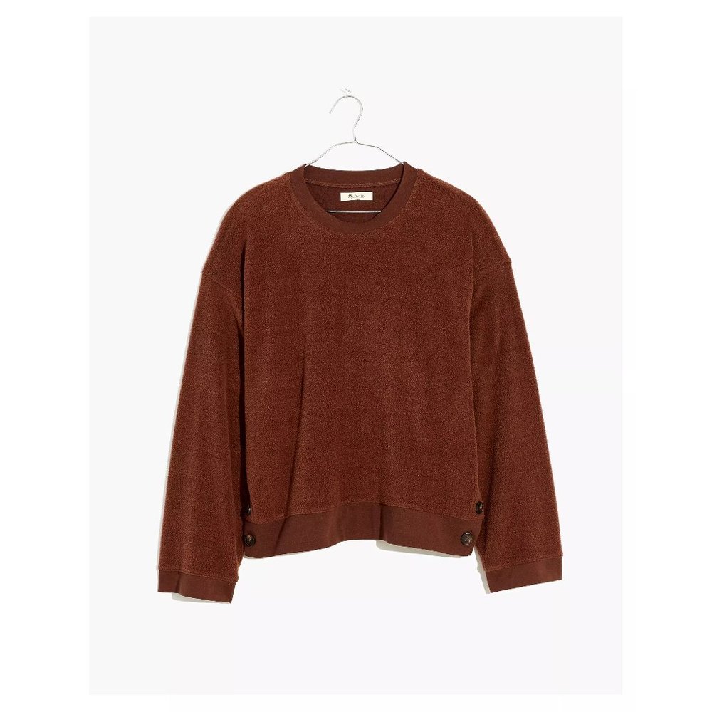 Madewell Sweatshirt NWT Brushed Side Button Size Large in Chocolate Brown